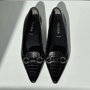 Prada Black Textured Loafers
